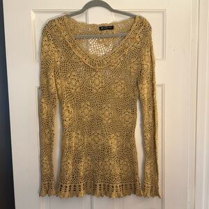 INC Gold tan mesh long sleeve size medium